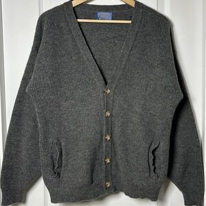Pendleton Vintage 60s/70s 100% Virgin Wool Charcoal Gray Button Up Knit Cardigan